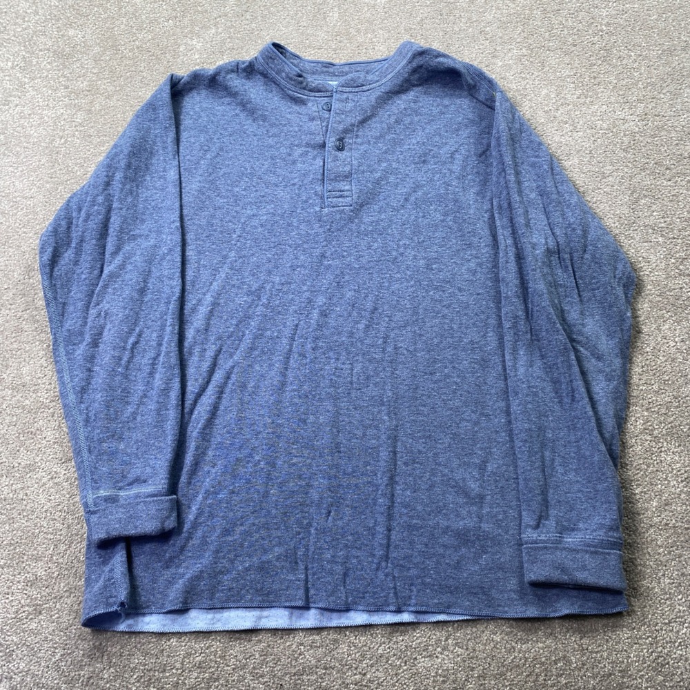 LL Bean Henley Shirt Mens Large Blue Wool Blend Long Sleeve Traditional Fit